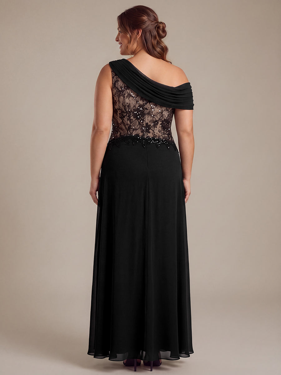 Robe maxi élégante sans manches à épaule unique transparente en A #Couleur_Noir