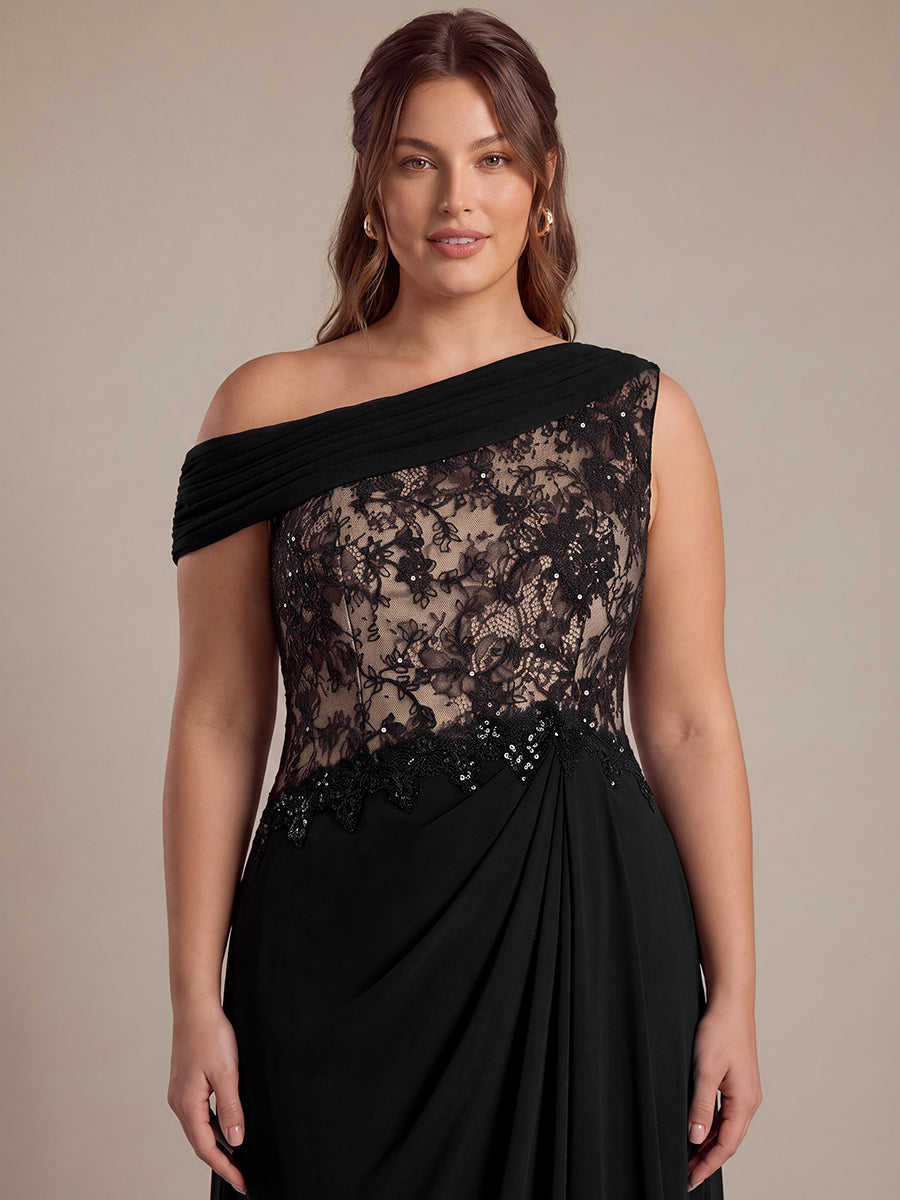 Robe maxi élégante sans manches à épaule unique transparente en A #Couleur_Noir