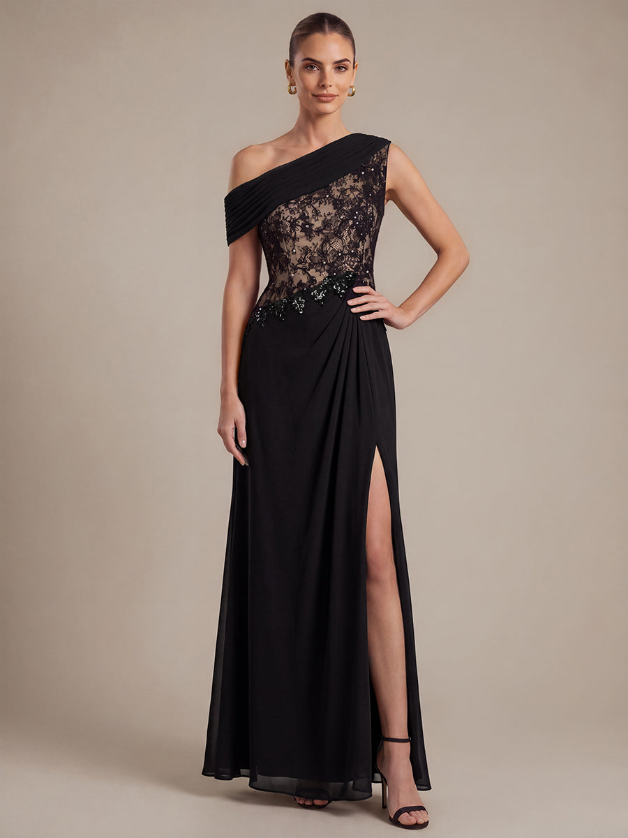Robe maxi élégante sans manches à épaule unique transparente en A #Couleur_Noir