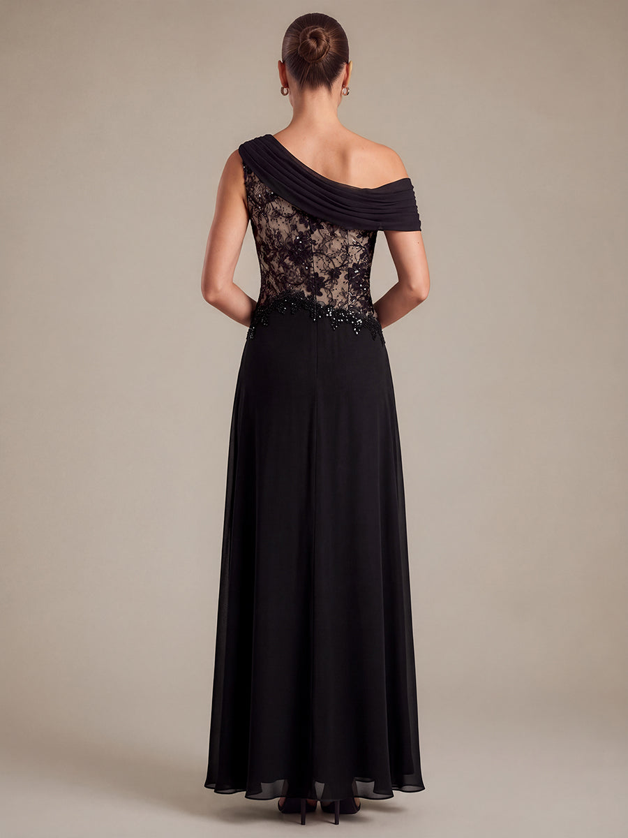 Robe maxi élégante sans manches à épaule unique transparente en A #Couleur_Noir