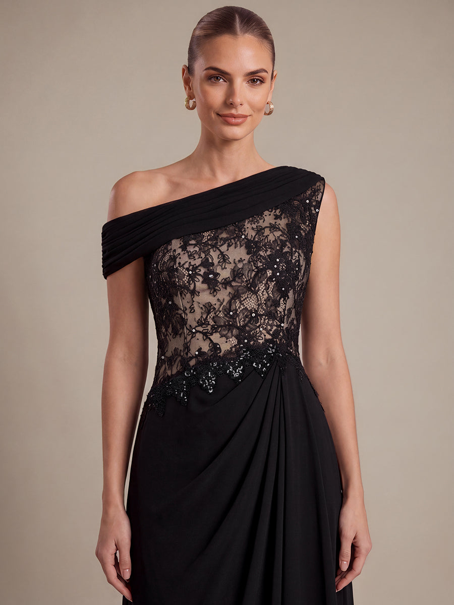Robe maxi élégante sans manches à épaule unique transparente en A #Couleur_Noir