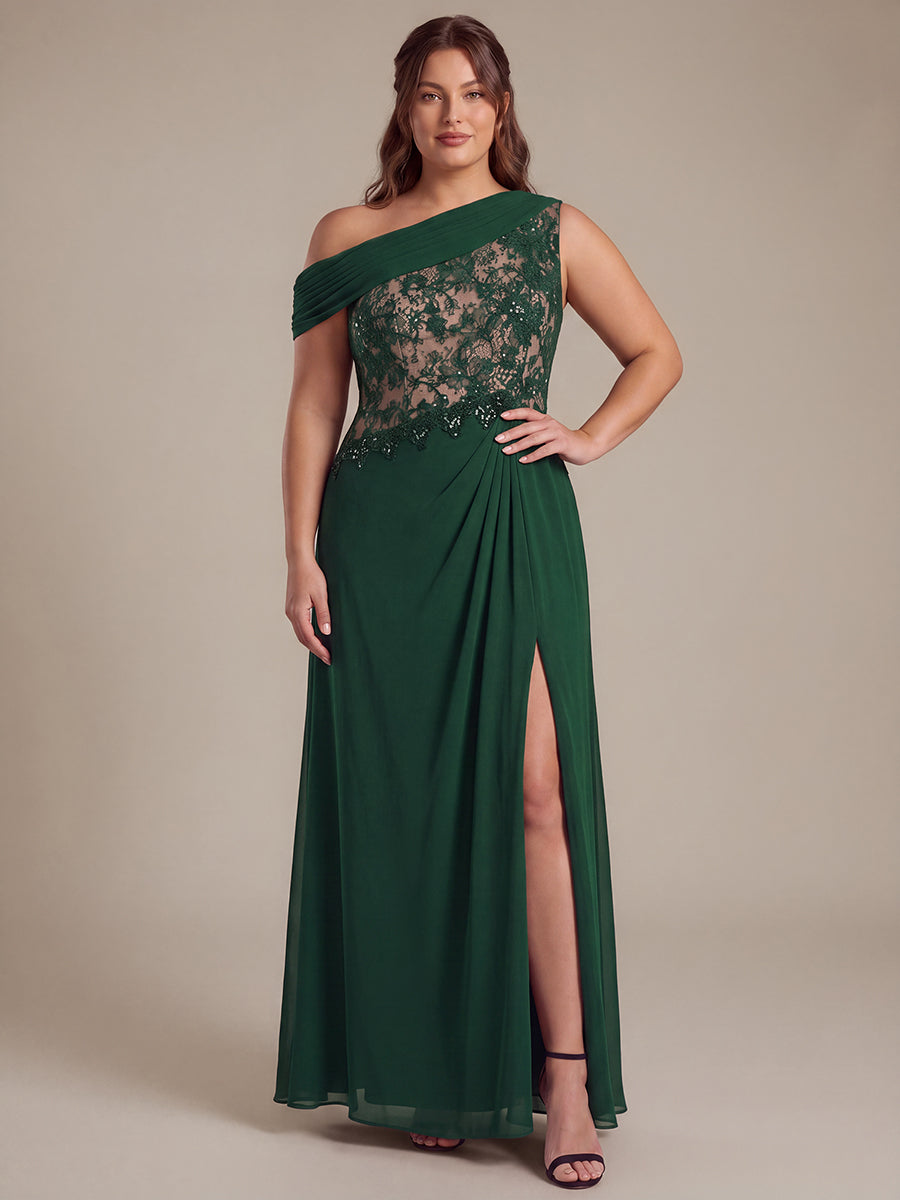 Robe maxi élégante sans manches à épaule unique transparente en A #Couleur_Vert Fonce