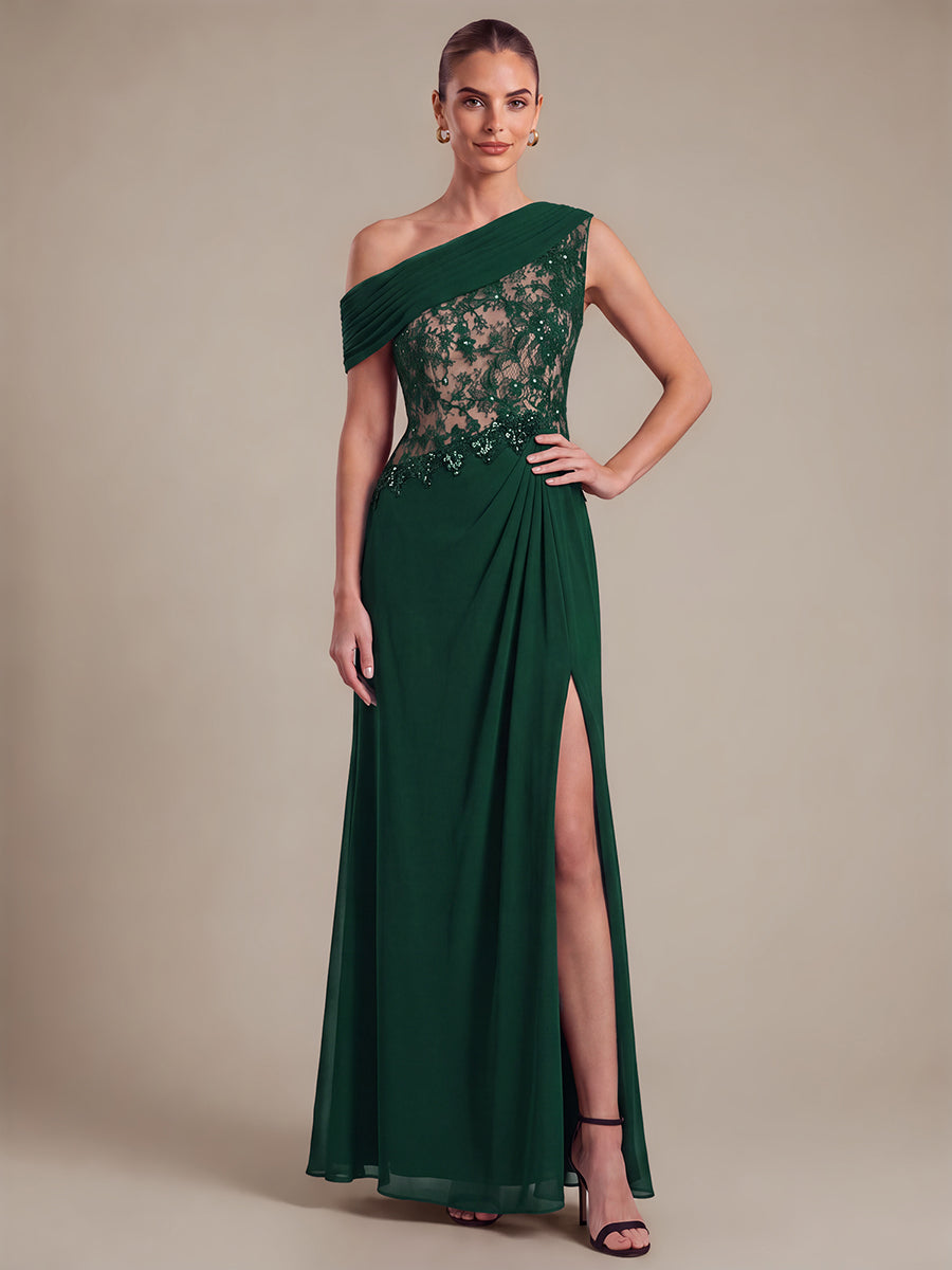 Robe maxi élégante sans manches à épaule unique transparente en A #Couleur_Vert Fonce