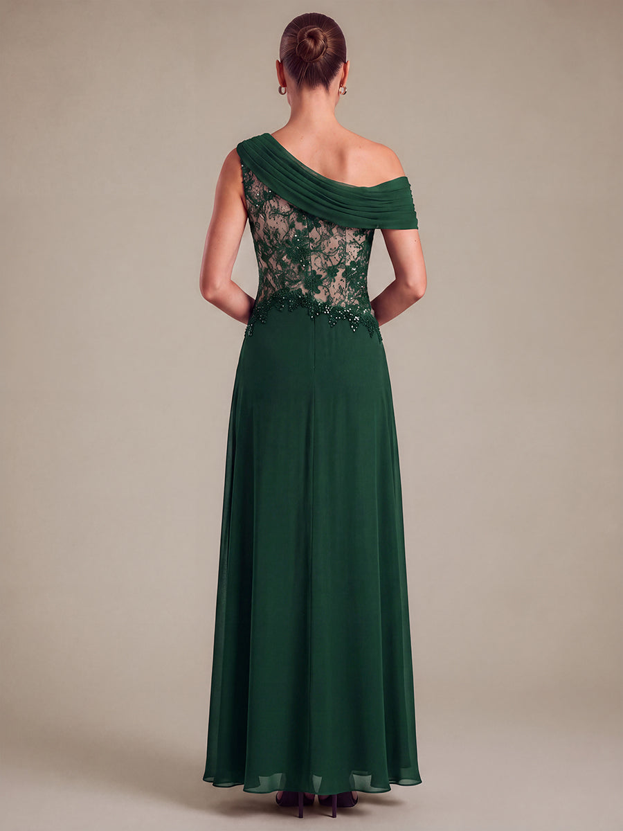 Robe maxi élégante sans manches à épaule unique transparente en A #Couleur_Vert Fonce