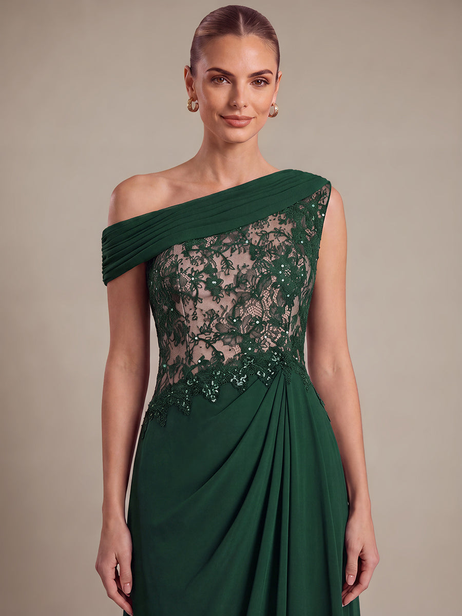 Robe maxi élégante sans manches à épaule unique transparente en A #Couleur_Vert Fonce