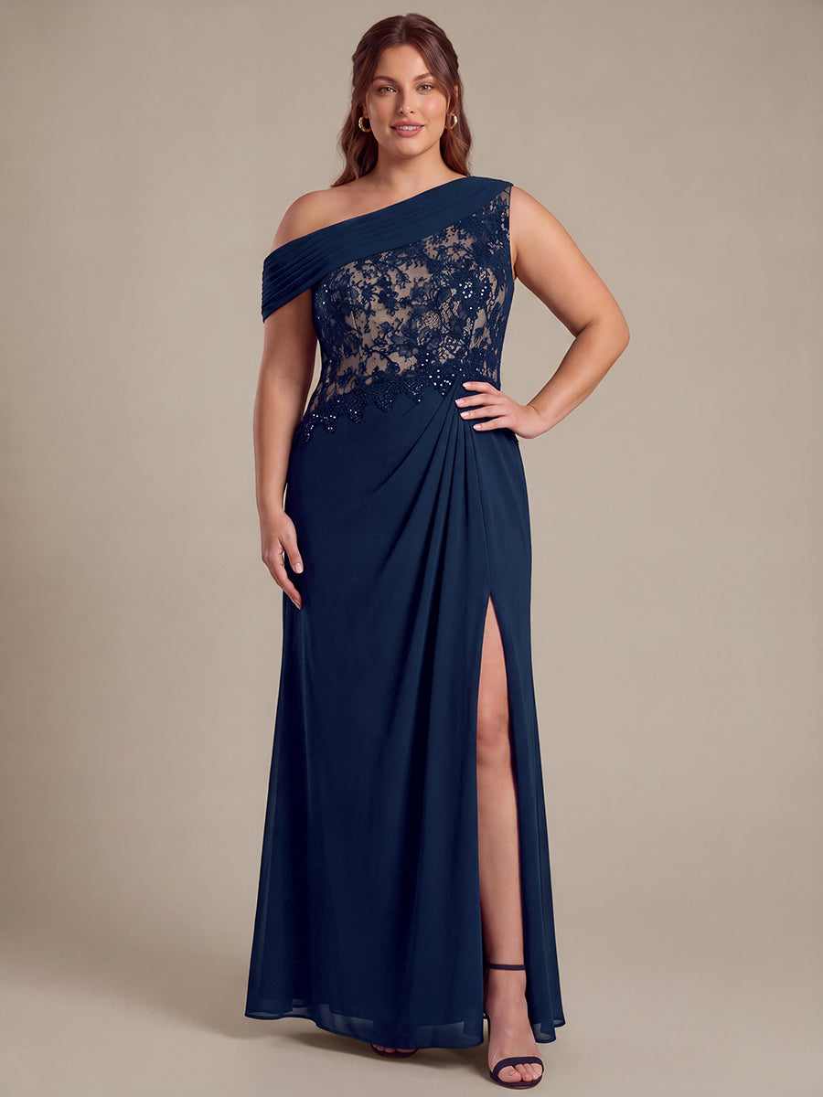 Robe maxi élégante sans manches à épaule unique transparente en A #Couleur_Bleu Marine