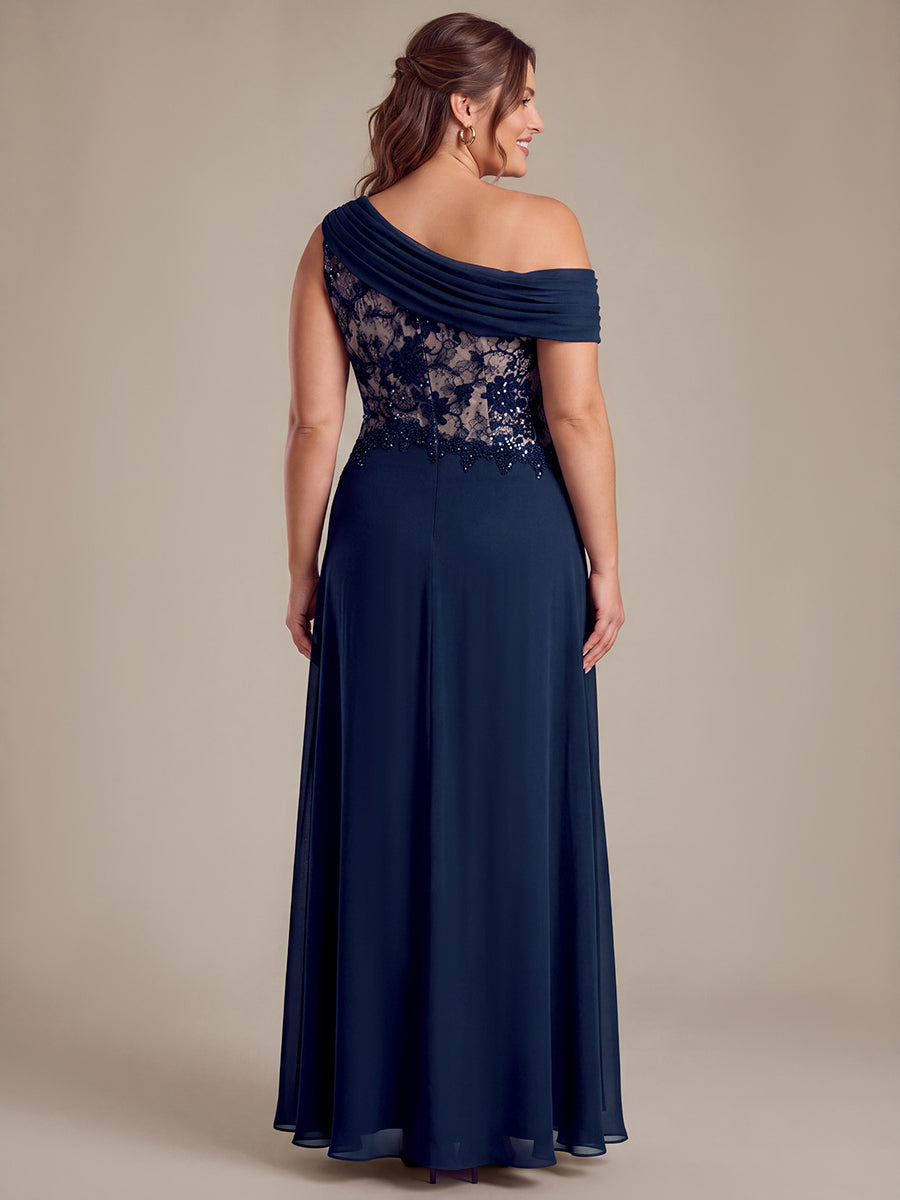 Robe maxi élégante sans manches à épaule unique transparente en A #Couleur_Bleu Marine