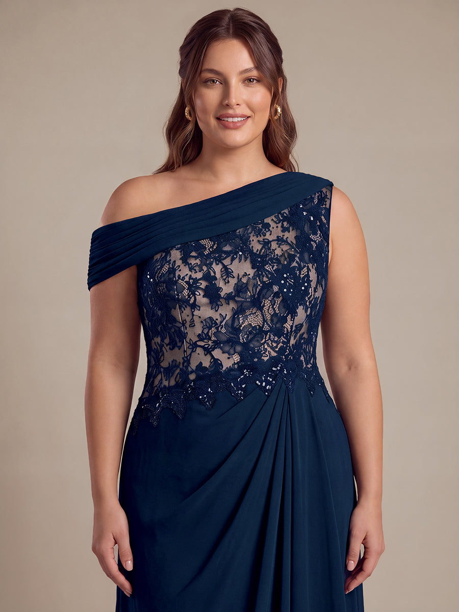 Robe maxi élégante sans manches à épaule unique transparente en A #Couleur_Bleu Marine