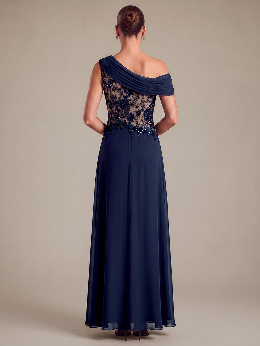 Robe maxi élégante sans manches à épaule unique transparente en A #Couleur_Bleu Marine