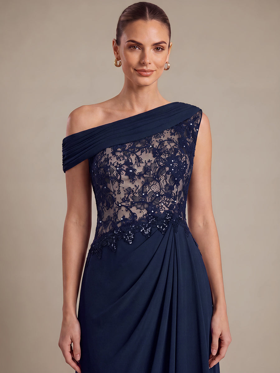Robe maxi élégante sans manches à épaule unique transparente en A #Couleur_Bleu Marine