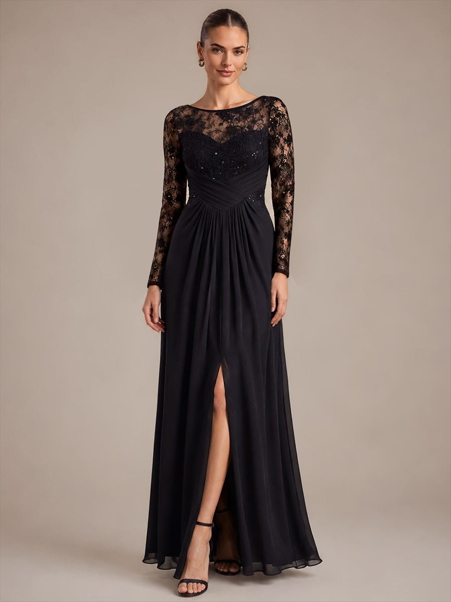 Mousseline Coupe trapèze Fermeture zippée au dos Robe #Couleur_Noir