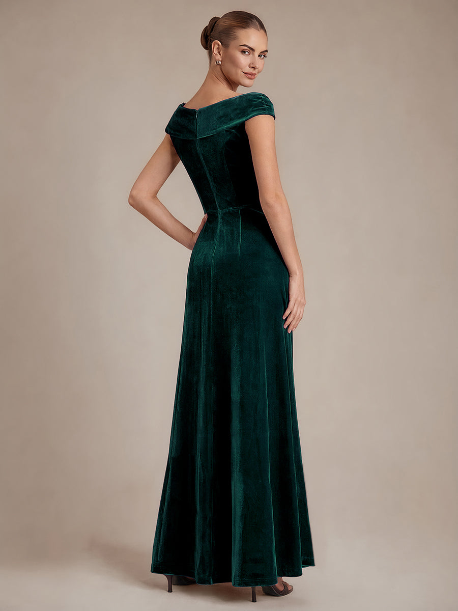 Robe A-Line à Manches Courtes en Sequins avec Décolleté en V Longueur Maxi #Couleur_Vert Fonce