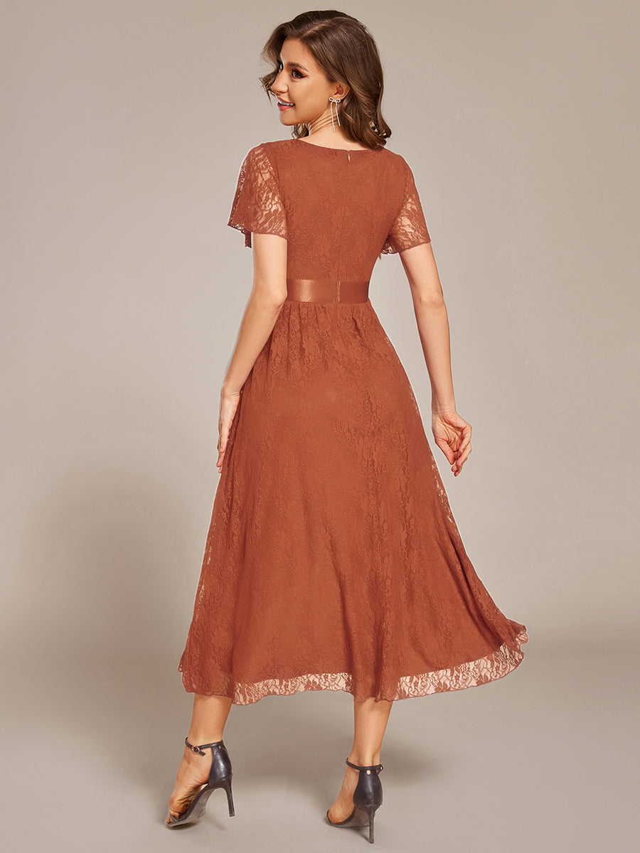 Robe d'invitée de mariage coupe A en dentelle #Couleur_Burnt Orange