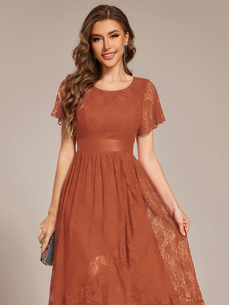 Robe d'invitée de mariage coupe A en dentelle #Couleur_Burnt Orange
