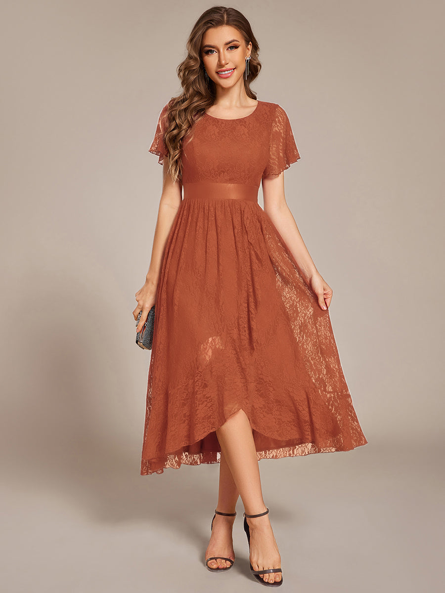 Robe d'invitée de mariage coupe A en dentelle #Couleur_Burnt Orange