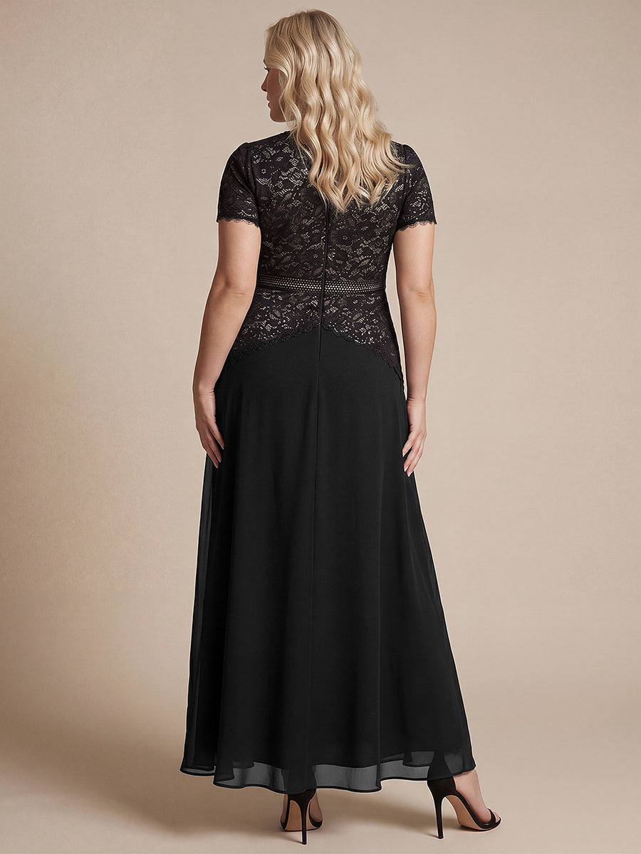 robe longue à encolure ronde à manches courtes en sequins coupe évasée #Couleur_Noir