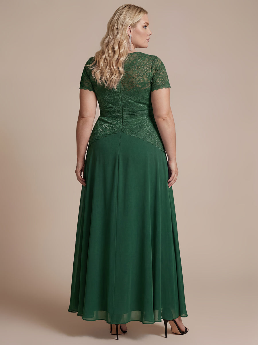 robe longue à encolure ronde à manches courtes en sequins coupe évasée #Couleur_Vert Fonce