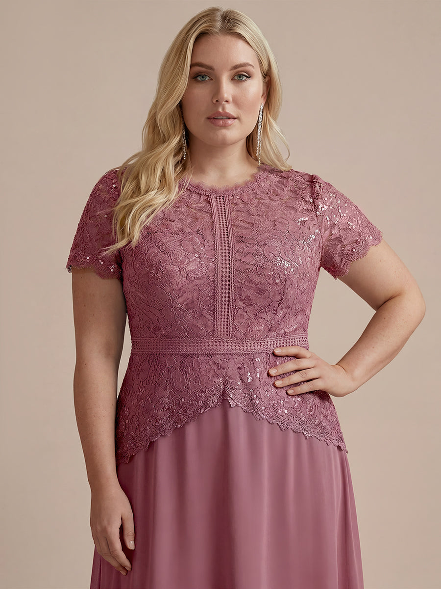 robe longue à encolure ronde à manches courtes en sequins coupe évasée #Couleur_Orchidee