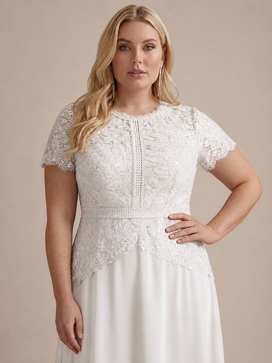 robe longue à encolure ronde à manches courtes en sequins coupe évasée #Couleur_Blanc