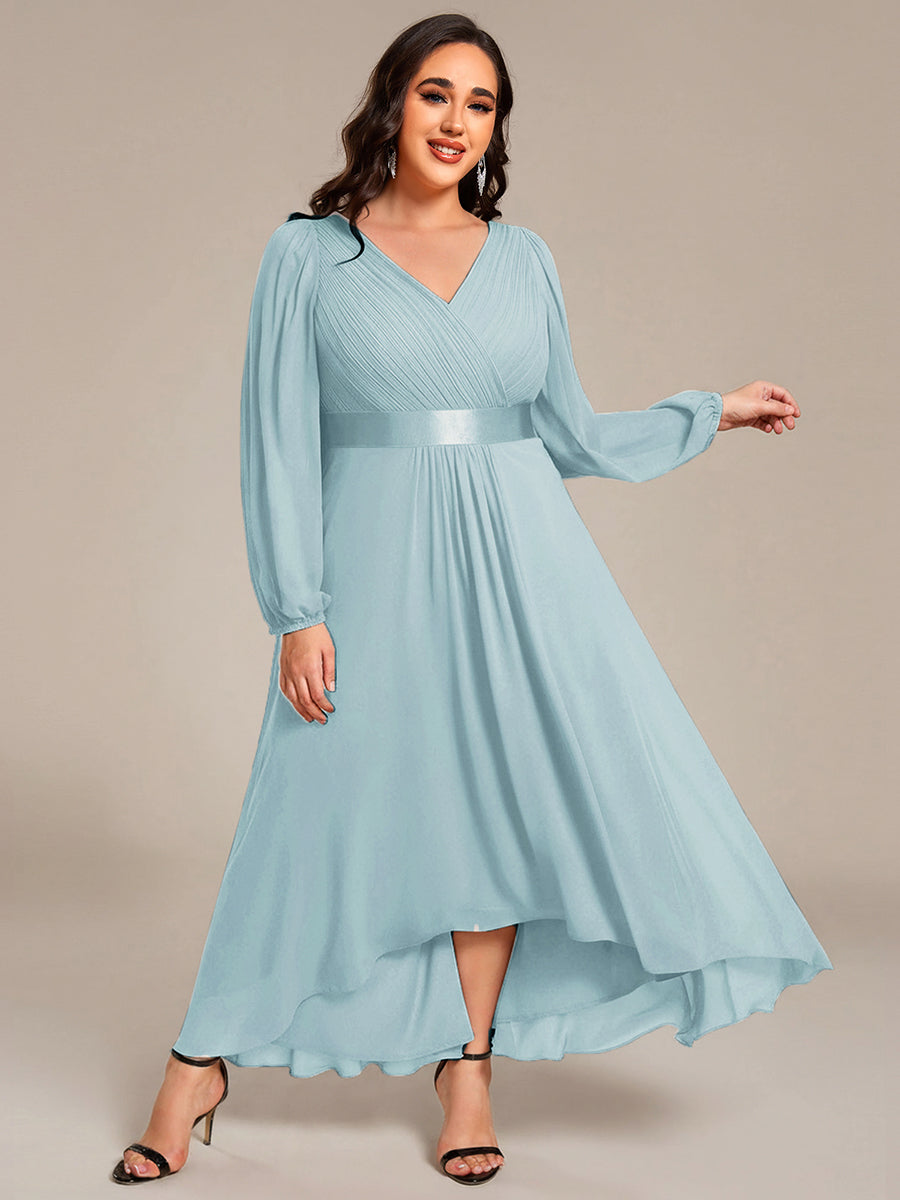 Robe midi pour invités de mariage en mousseline à manches longues #Couleur_Bleu Ciel