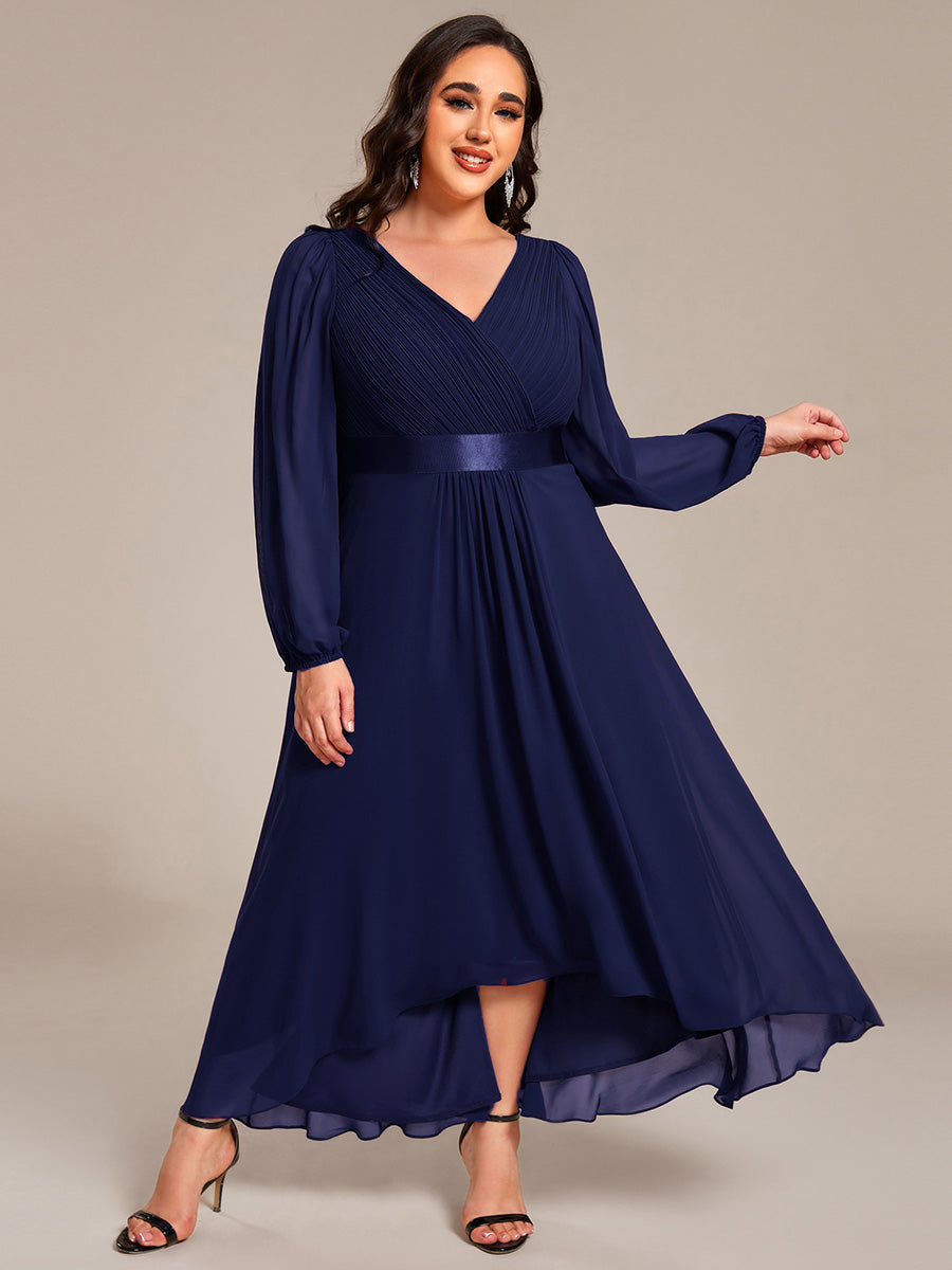 Robe midi pour invités de mariage en mousseline à manches longues #Couleur_Bleu Marine