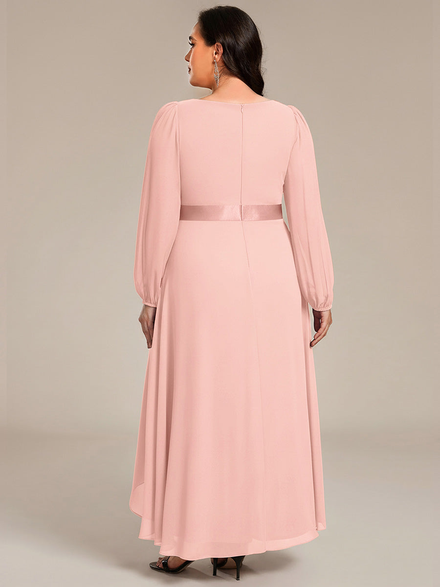Robe midi pour invités de mariage en mousseline à manches longues #Couleur_Rose
