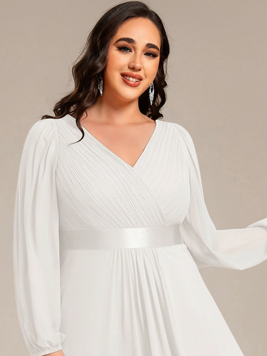 Robe midi pour invités de mariage en mousseline à manches longues #Couleur_Blanc
