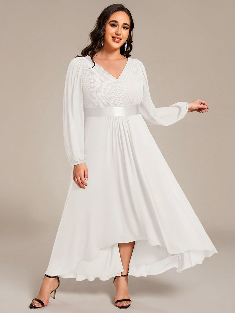 Robe midi pour invités de mariage en mousseline à manches longues #Couleur_Blanc