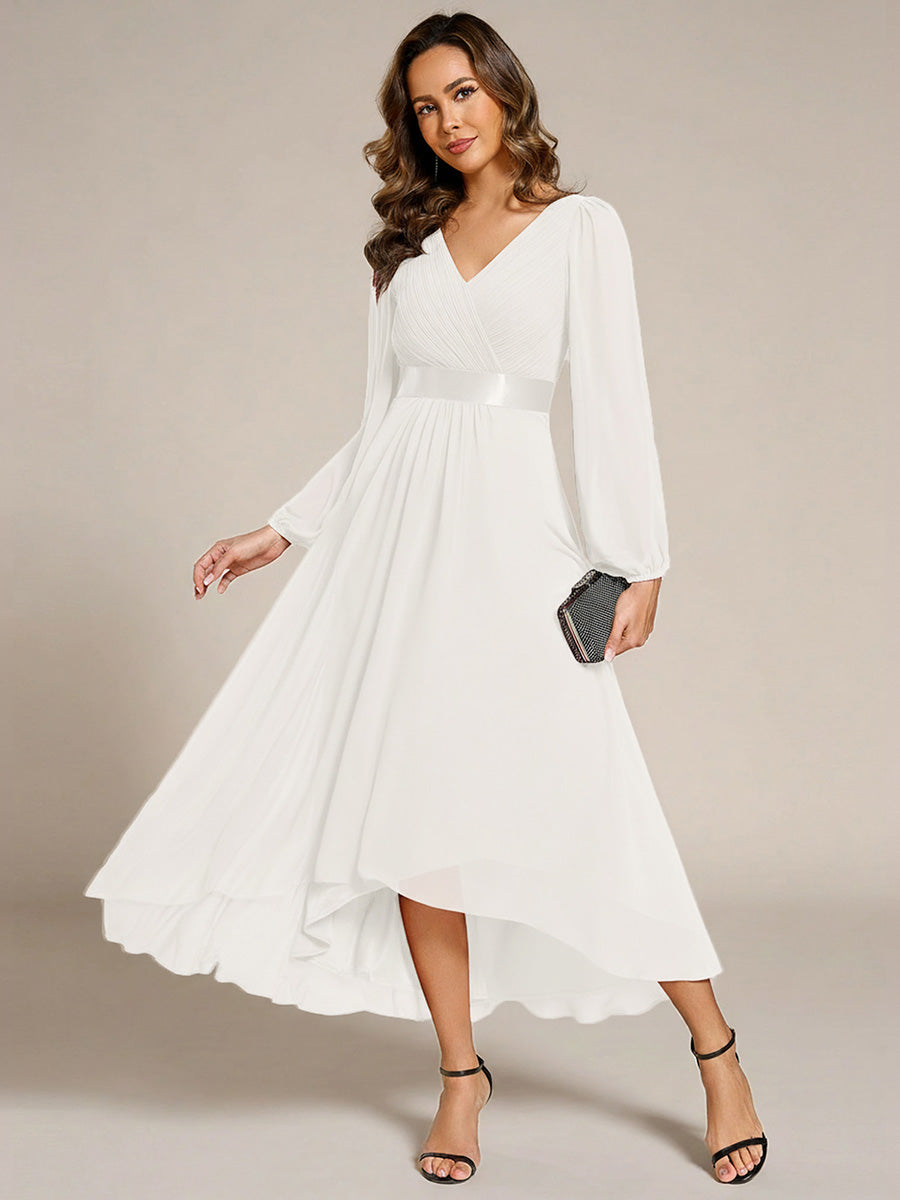 Robe midi pour invités de mariage en mousseline à manches longues #Couleur_Blanc