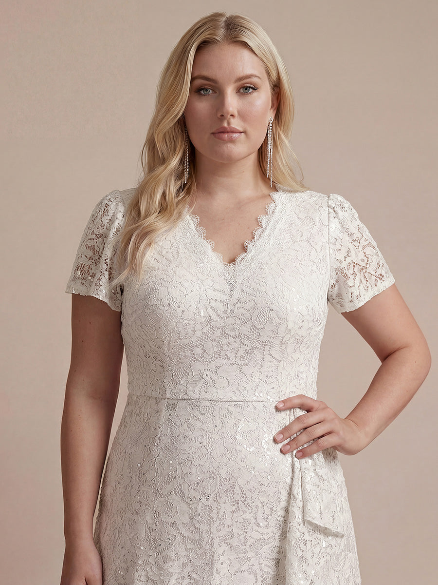 robe midi sirène à volants en sequins à manches courtes #Couleur_Blanc