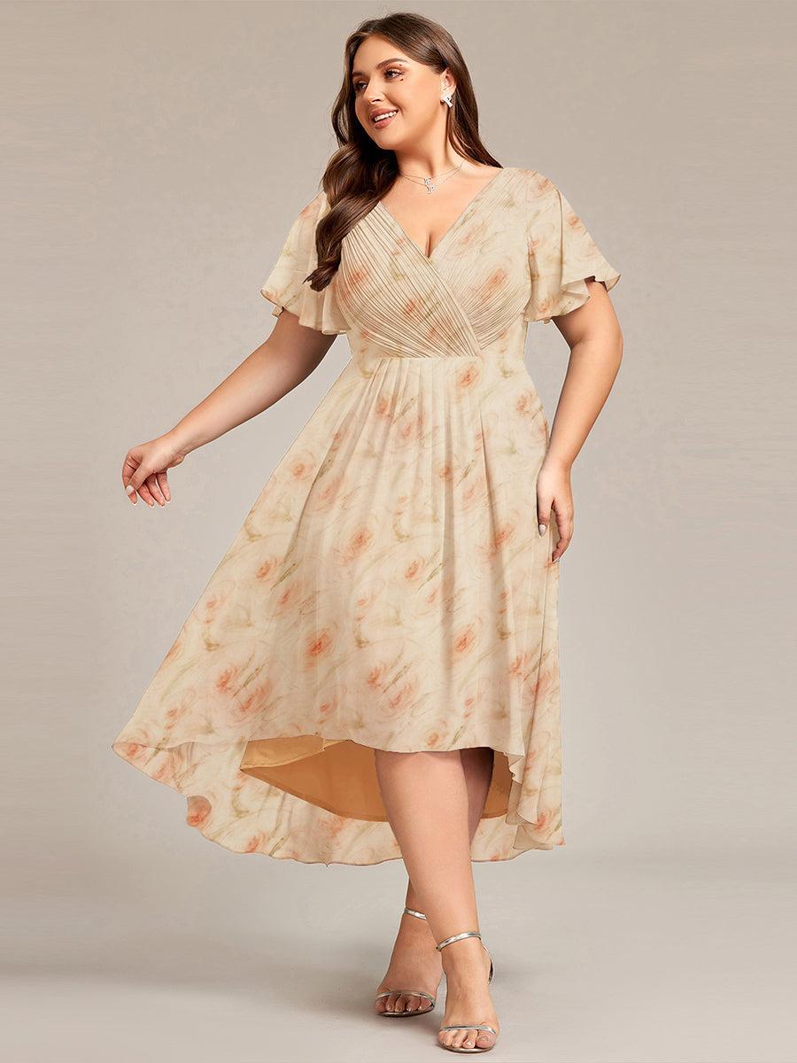 Robe d'invité de mariage trapèze en mousseline fluide à encolure ronde et longueur au genou #Couleur_Roses Dorées