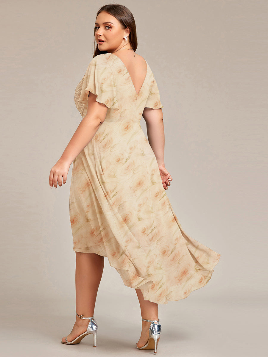 Robe d'invité de mariage trapèze en mousseline fluide à encolure ronde et longueur au genou #Couleur_Roses Dorées