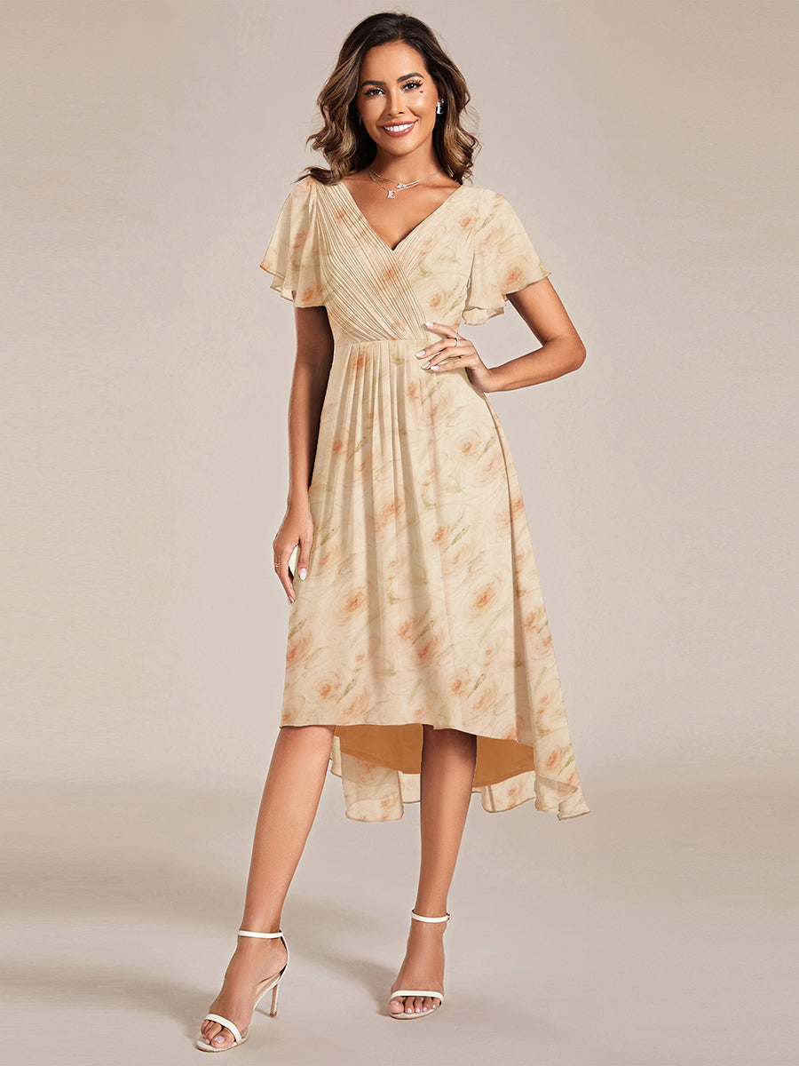 Robe d'invité de mariage trapèze en mousseline fluide à encolure ronde et longueur au genou #Couleur_Roses Dorées