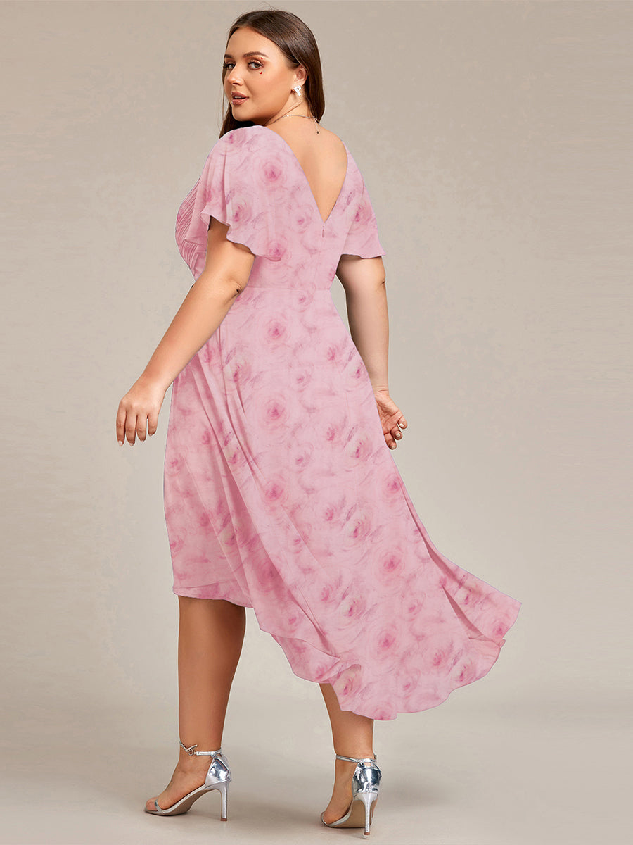 Robe d'invité de mariage trapèze en mousseline fluide à encolure ronde et longueur au genou #Couleur_Roses Violet Clair
