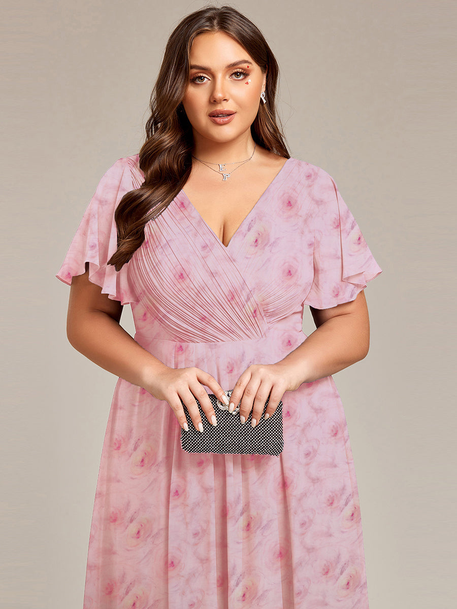 Robe d'invité de mariage trapèze en mousseline fluide à encolure ronde et longueur au genou #Couleur_Roses Violet Clair