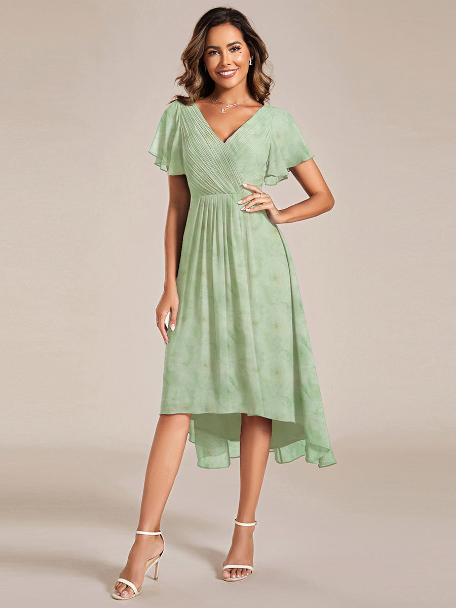 Robe d'invité de mariage trapèze en mousseline fluide à encolure ronde et longueur au genou #Couleur_Roses Vert Clair