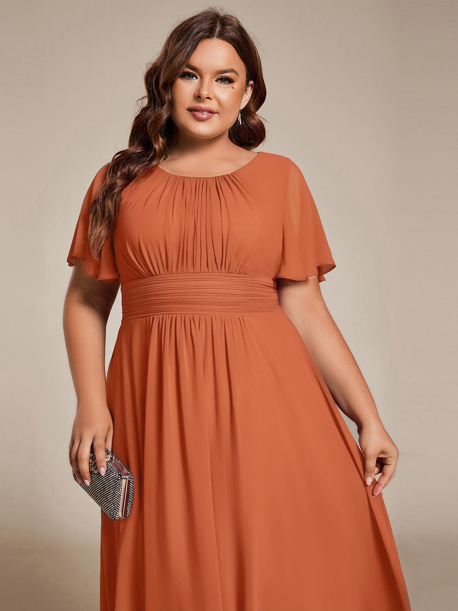 Robe d'invité de mariage trapèze en mousseline fluide à encolure ronde et longueur au genou #Couleur_Melon Ambré
