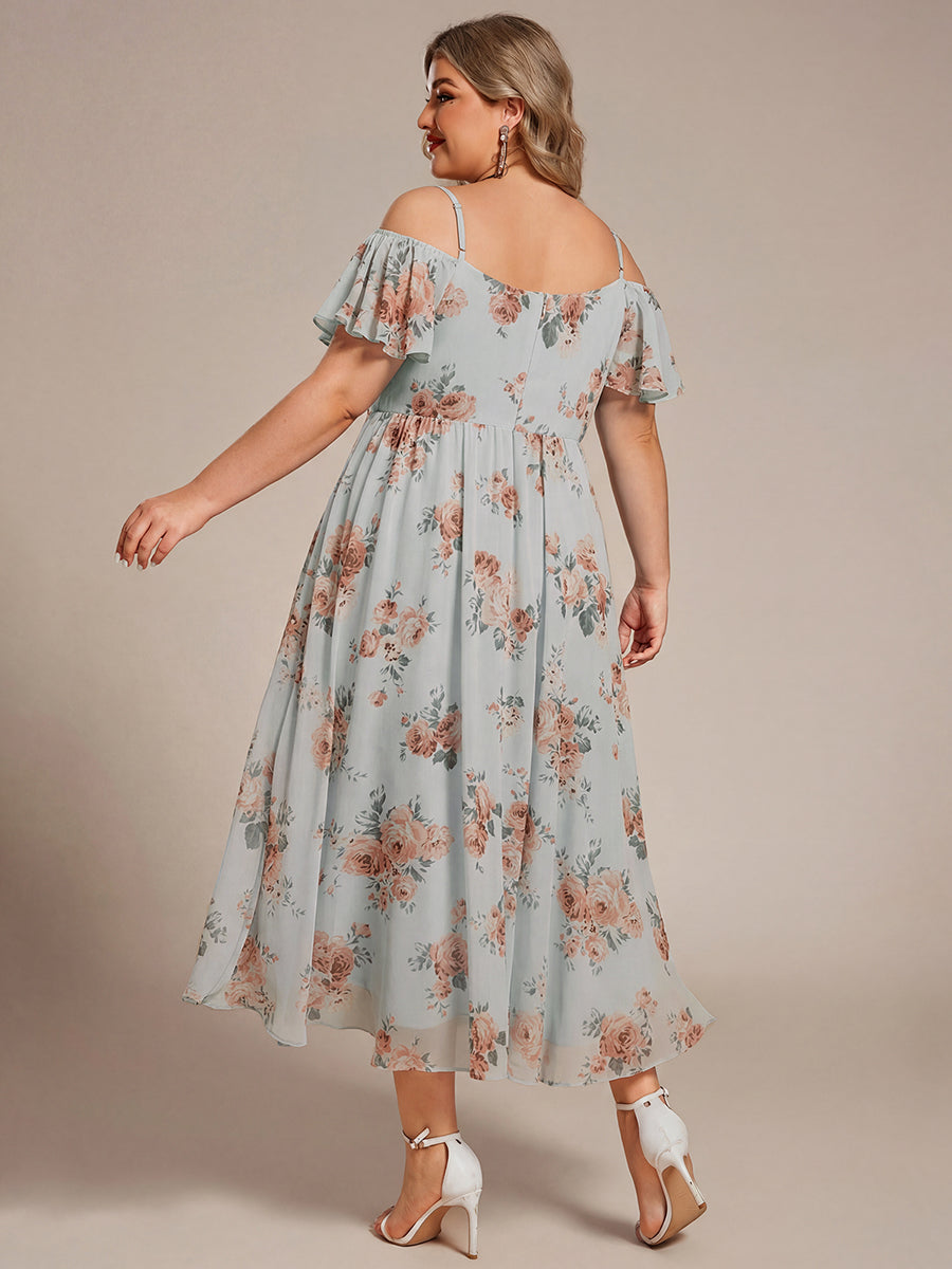 Robes d'invitées de mariage en mousseline épaules dénudées hautes et basses manches courtes #Couleur_Floraison Ambrée