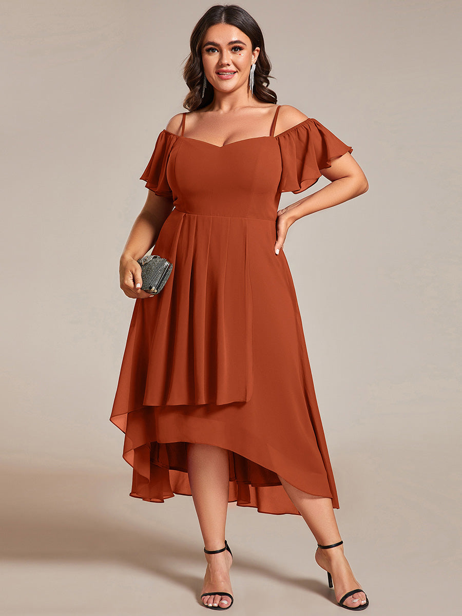 Robes d'invitées de mariage en mousseline épaules dénudées hautes et basses manches courtes #Couleur_Burnt Orange