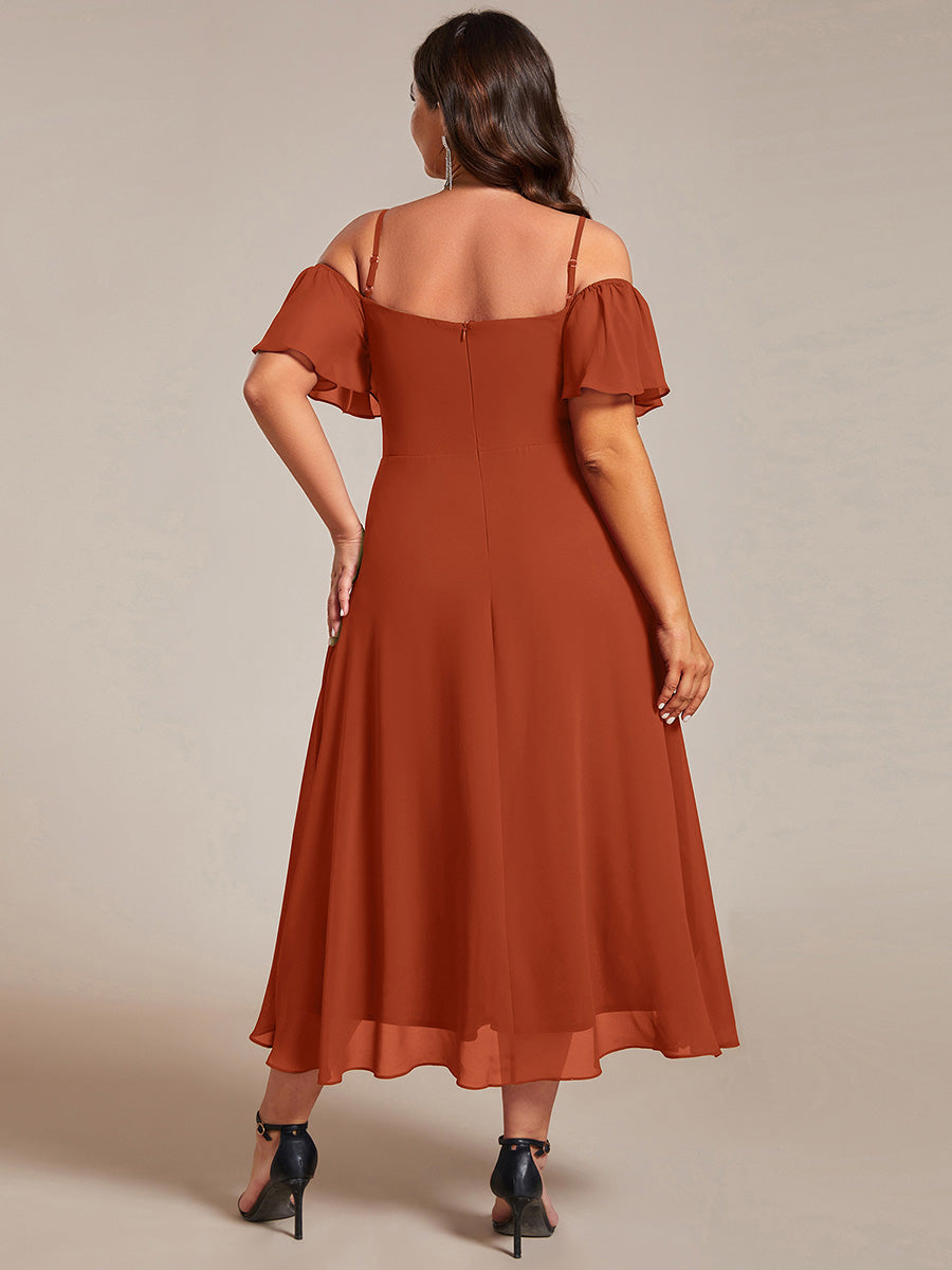 Robes d'invitées de mariage en mousseline épaules dénudées hautes et basses manches courtes #Couleur_Burnt Orange
