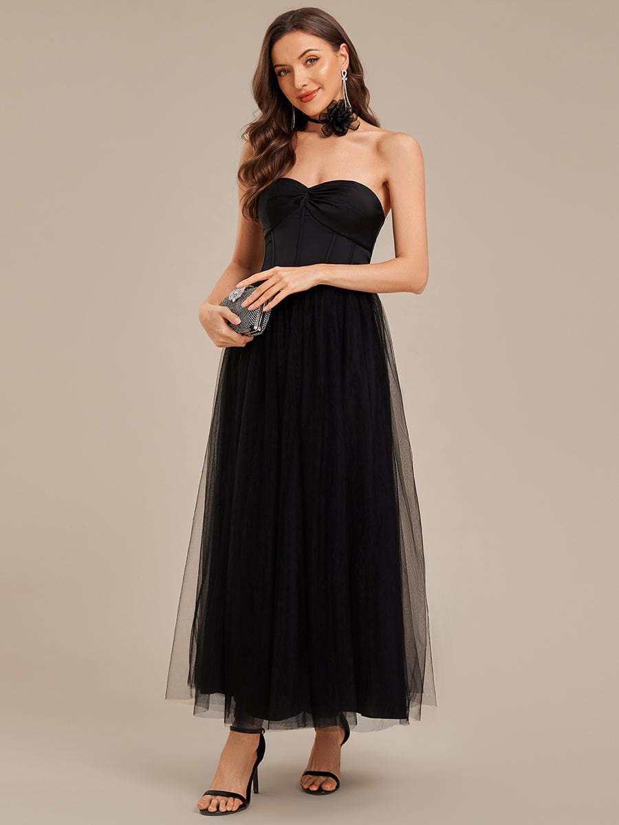 Robe d'invité de mariage trapèze en mousseline fluide à encolure ronde et longueur au genou #Couleur_Noir