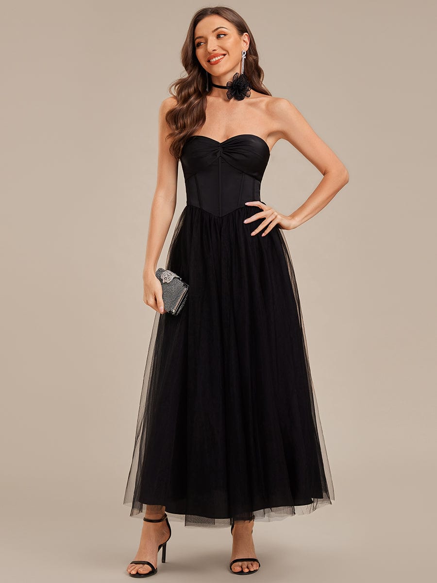Robe d'invité de mariage trapèze en mousseline fluide à encolure ronde et longueur au genou #Couleur_Noir