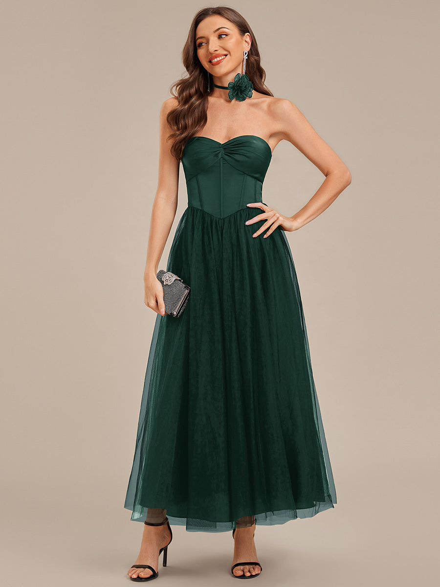 Robe de mariée sans manches en satin nouée sur le devant #Couleur_Vert Fonce
