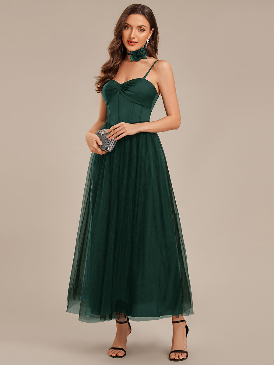 Robe de mariée sans manches en satin nouée sur le devant #Couleur_Vert Fonce