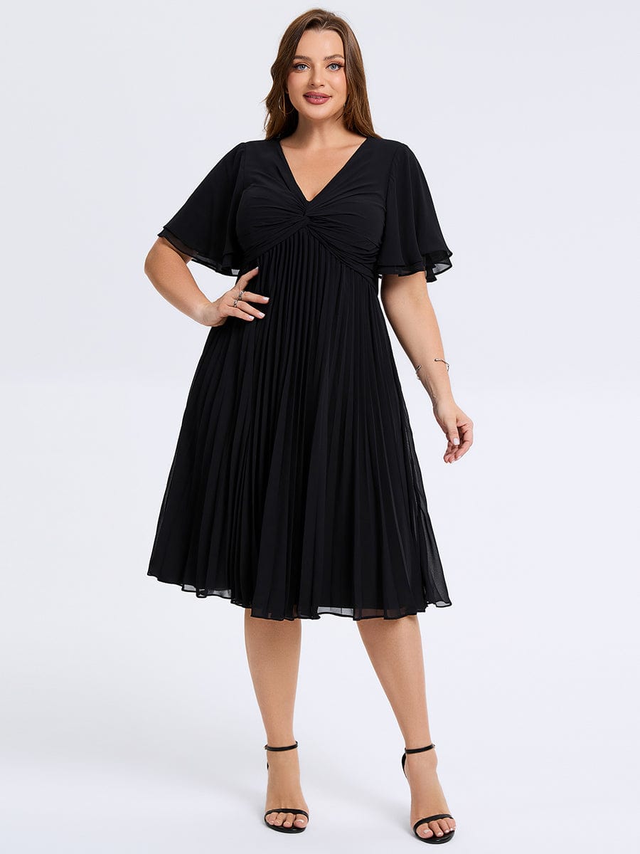Robe d'invité de mariage trapèze en mousseline fluide à encolure ronde et longueur au genou #Couleur_Noir