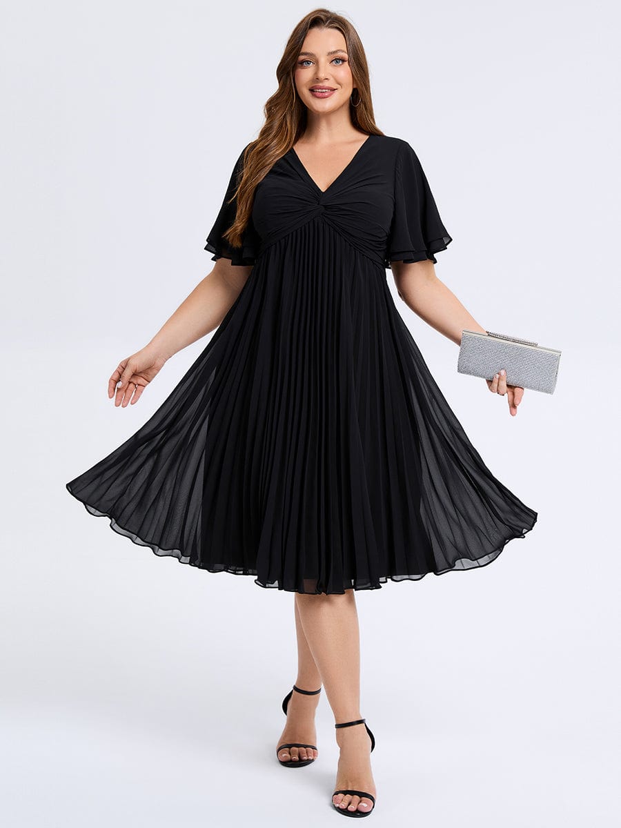 Robe d'invité de mariage trapèze en mousseline fluide à encolure ronde et longueur au genou #Couleur_Noir