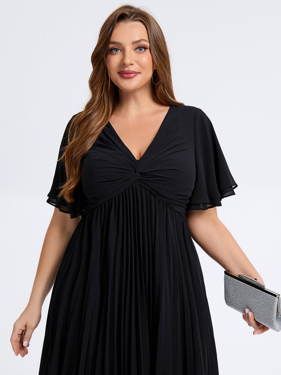 Robe d'invité de mariage trapèze en mousseline fluide à encolure ronde et longueur au genou #Couleur_Noir