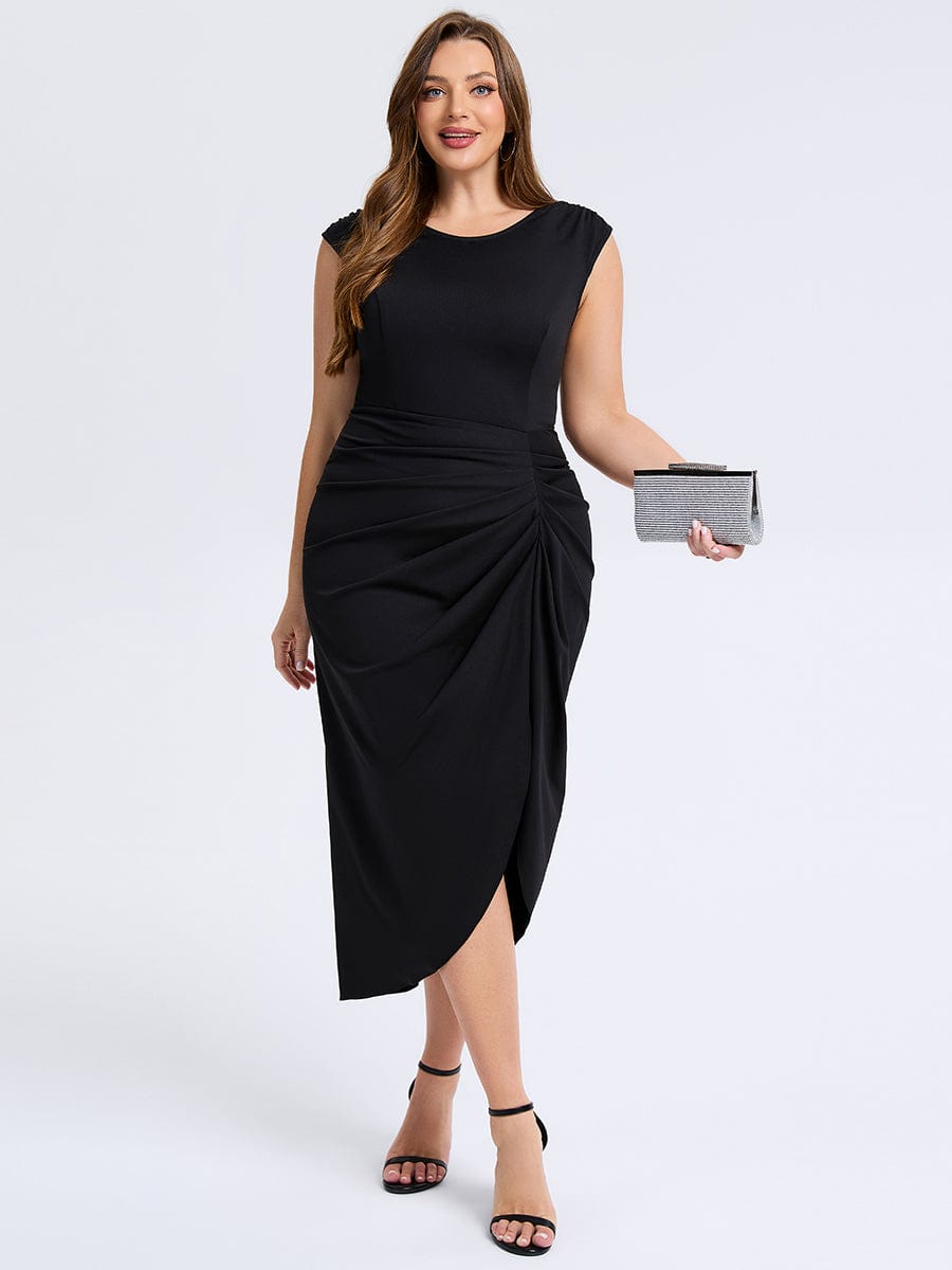 Robe d'invité de mariage trapèze en mousseline fluide à encolure ronde et longueur au genou #Couleur_Noir