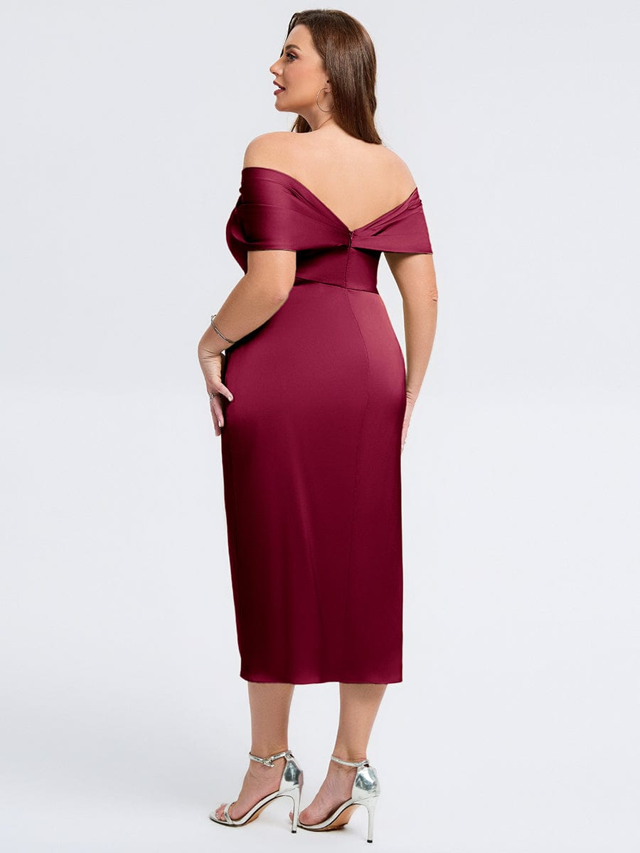 Robe d'invité de mariage trapèze en mousseline fluide à encolure ronde et longueur au genou #Couleur_Bordeaux