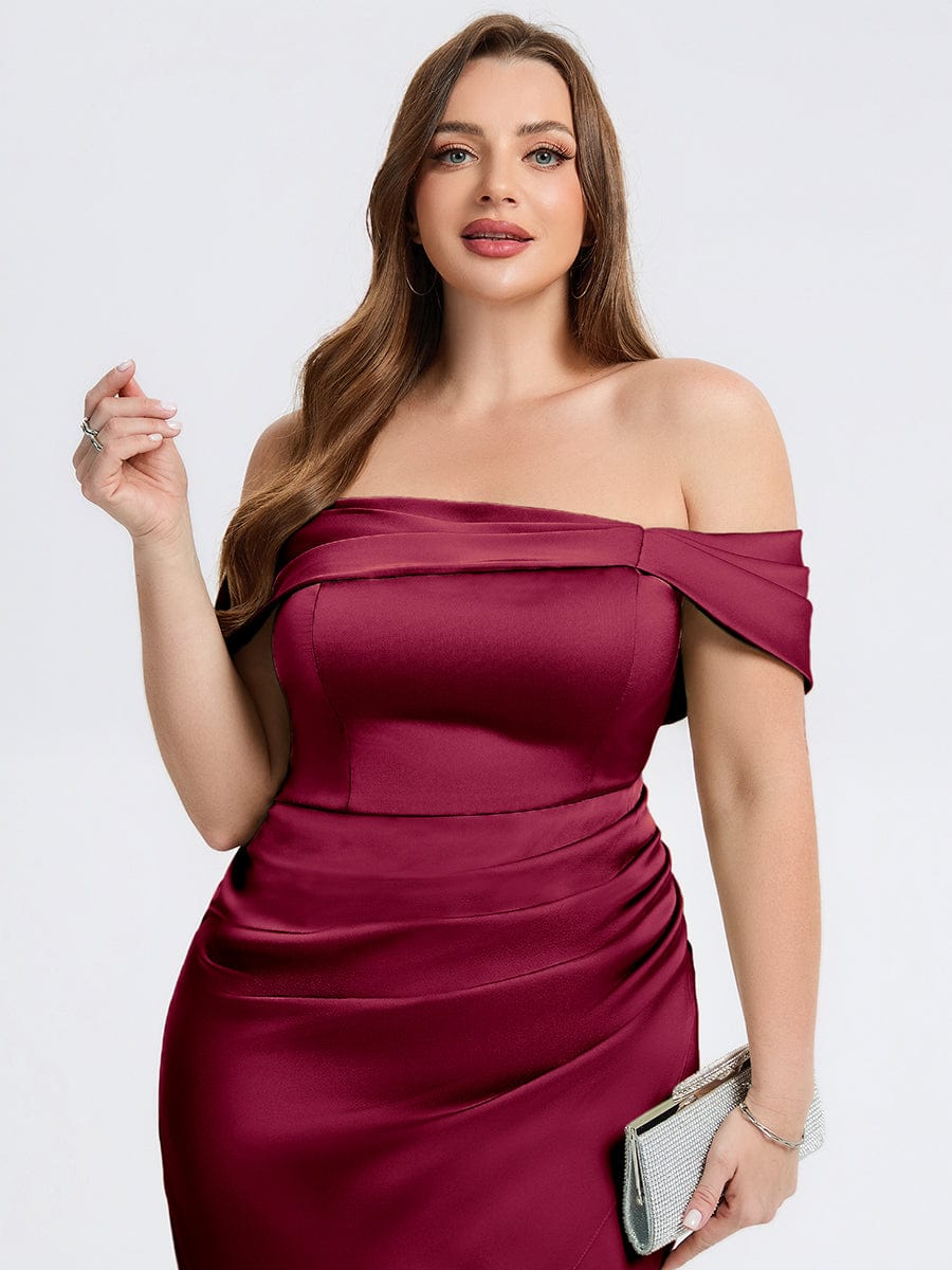 Robe d'invité de mariage trapèze en mousseline fluide à encolure ronde et longueur au genou #Couleur_Bordeaux